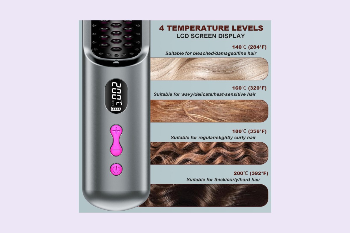 Brosse lissante sans fil avec écran de température