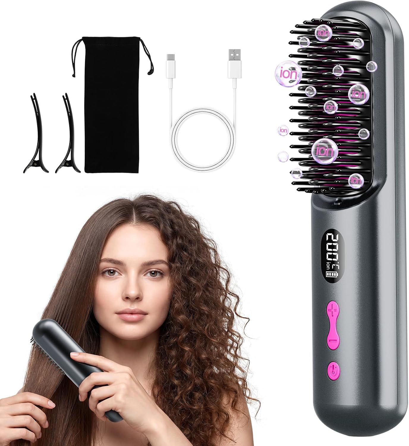 Brosse lissante sans fil 9600 mAh pour cheveux courts