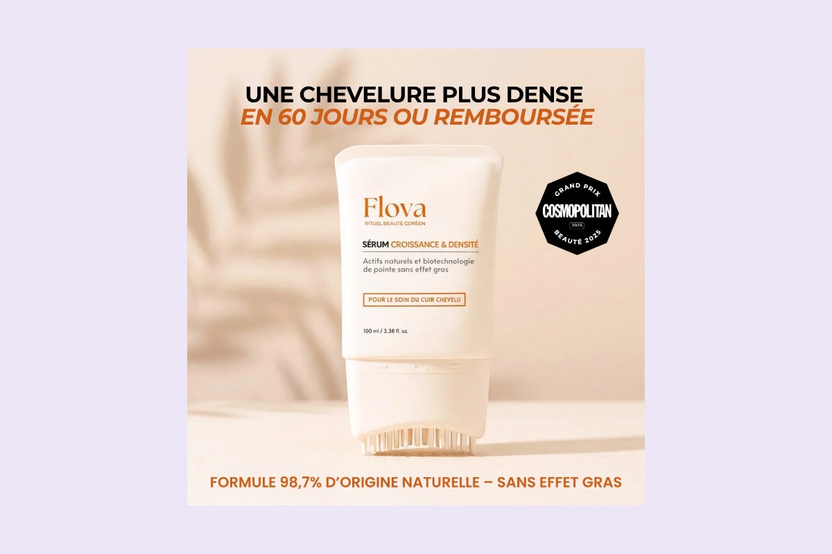 Flacon du sérum Flova Croissance et Densité avec brosse applicatrice