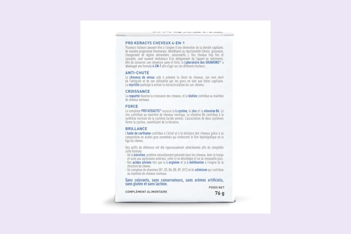 Actifs du complément Granions Pro Keracys Cheveux 4 en 1